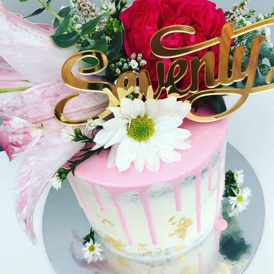 Seventy Acrylic Gold Mirror 70th Birthday Cake Topper