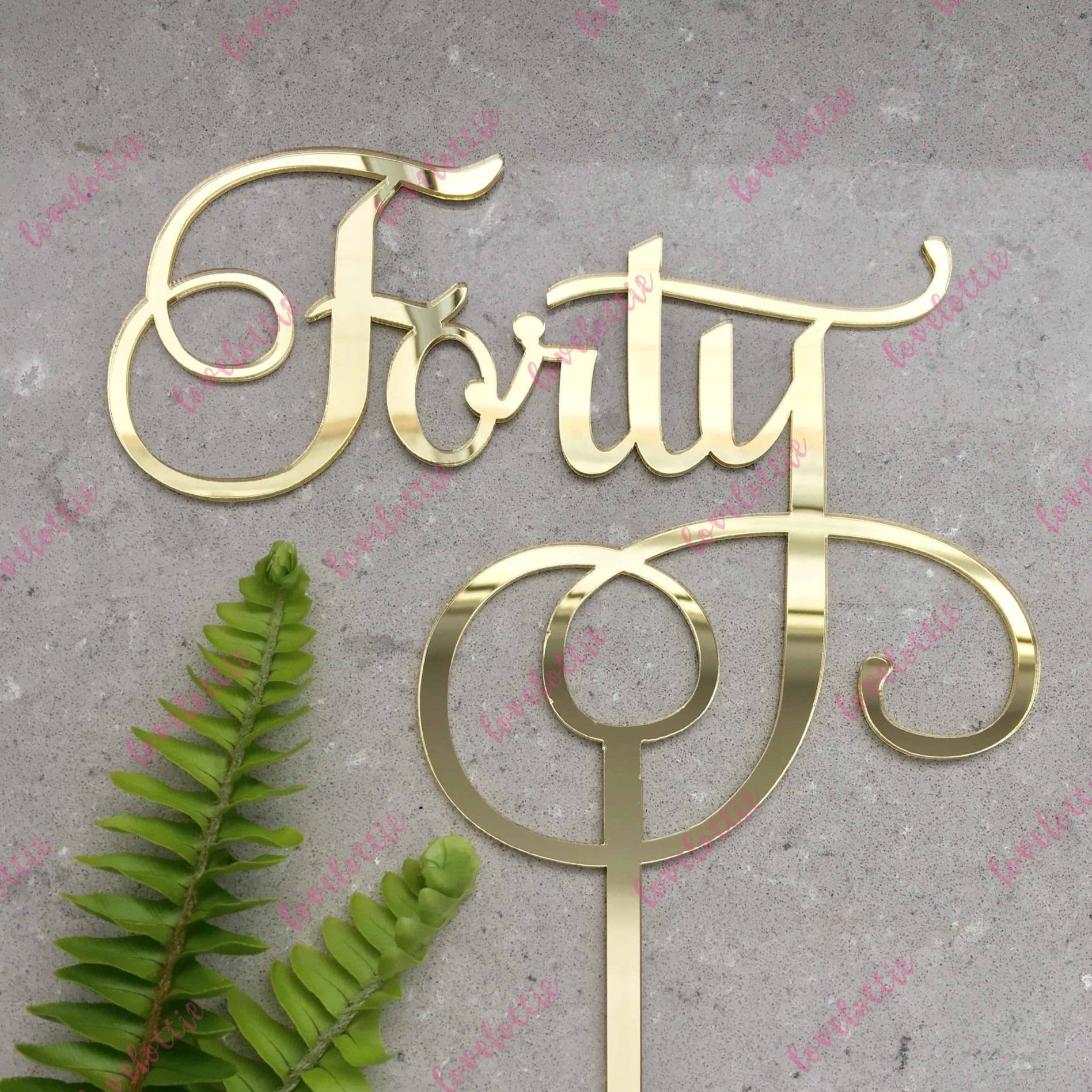 Forty Swirl Acrylic Gold Mirror 40th Birthday Cake Topper