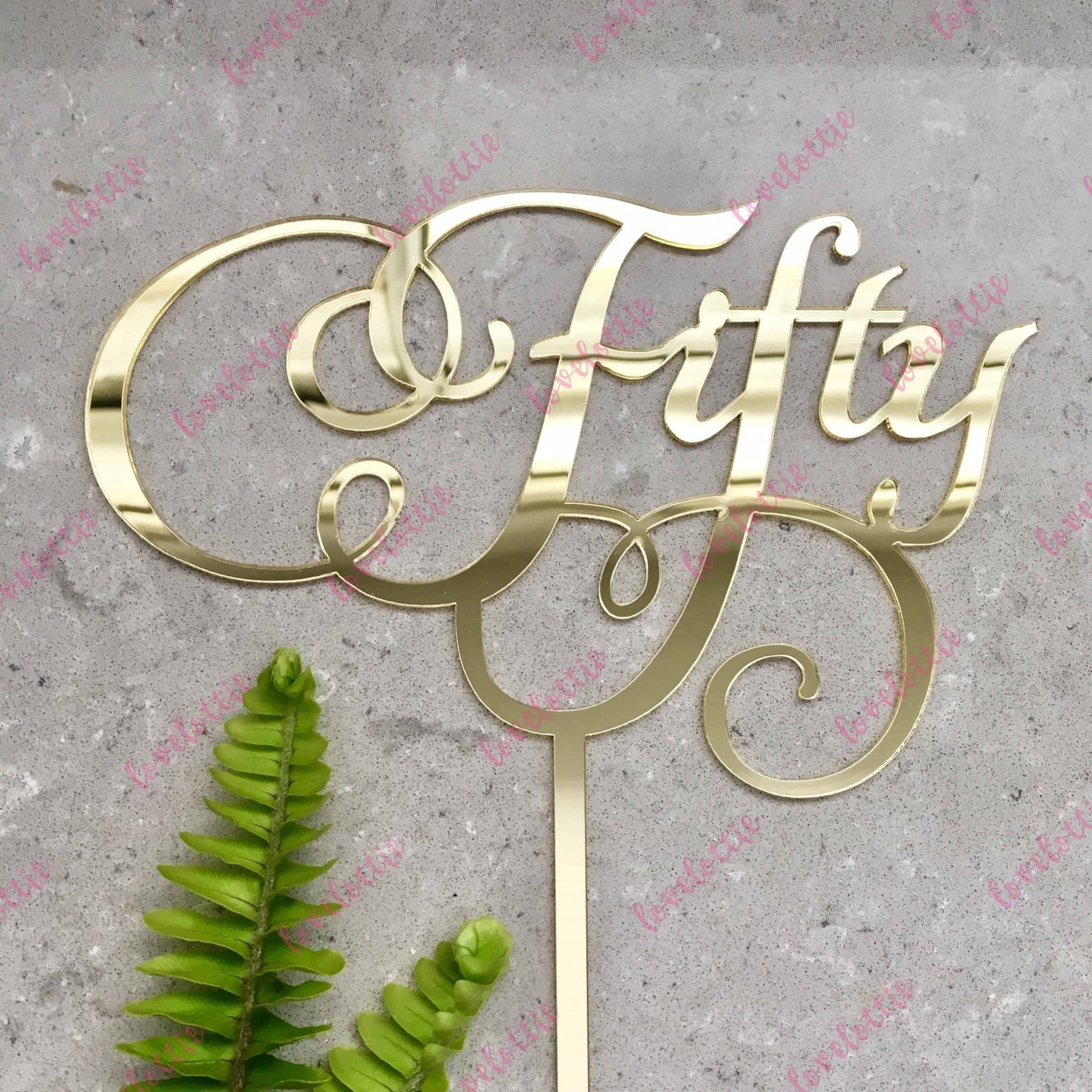 Fifty Swirl Acrylic Gold Mirror 50th Birthday Cake Topper