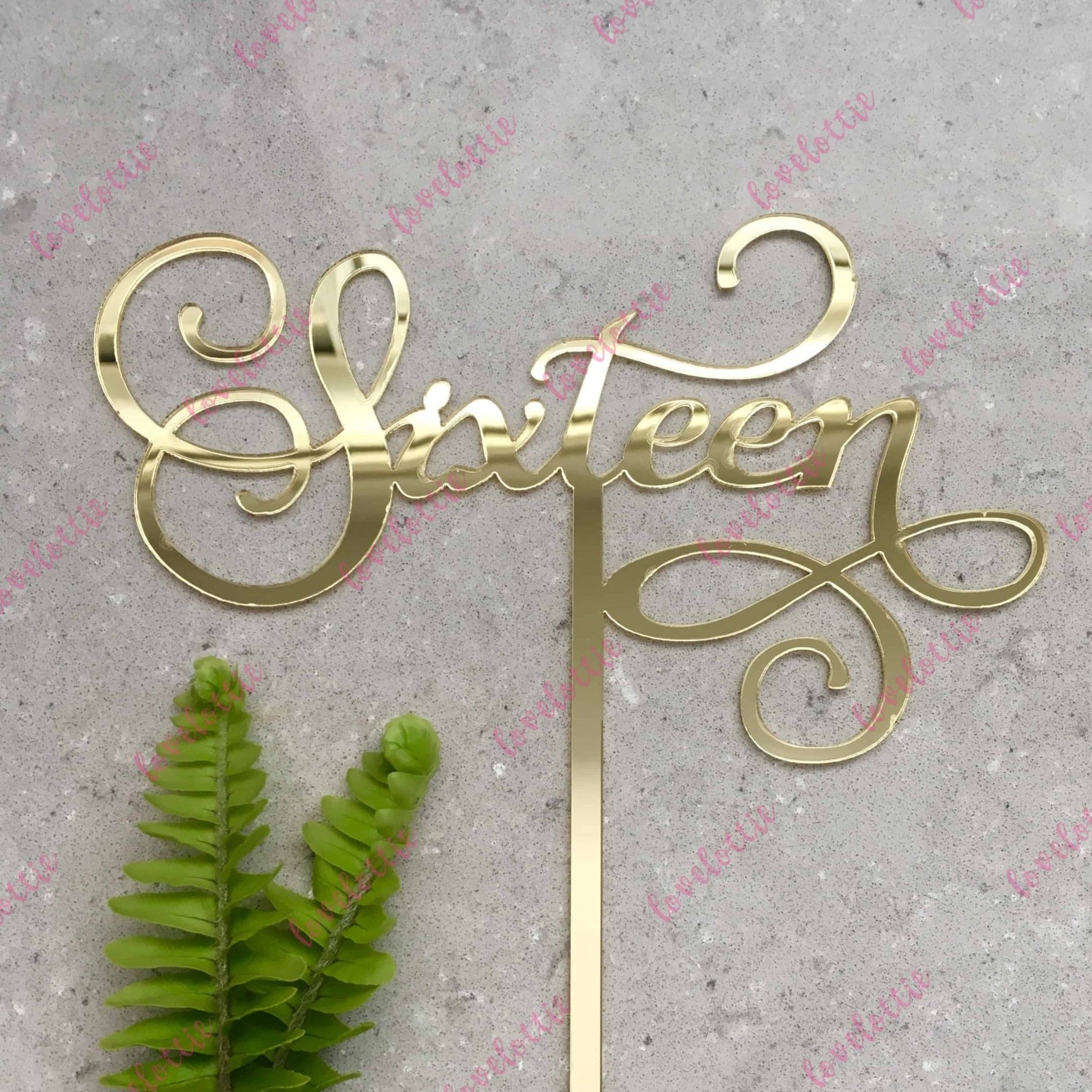 Sixteen Swirl Acrylic Gold Mirror 16th Birthday Cake Topper