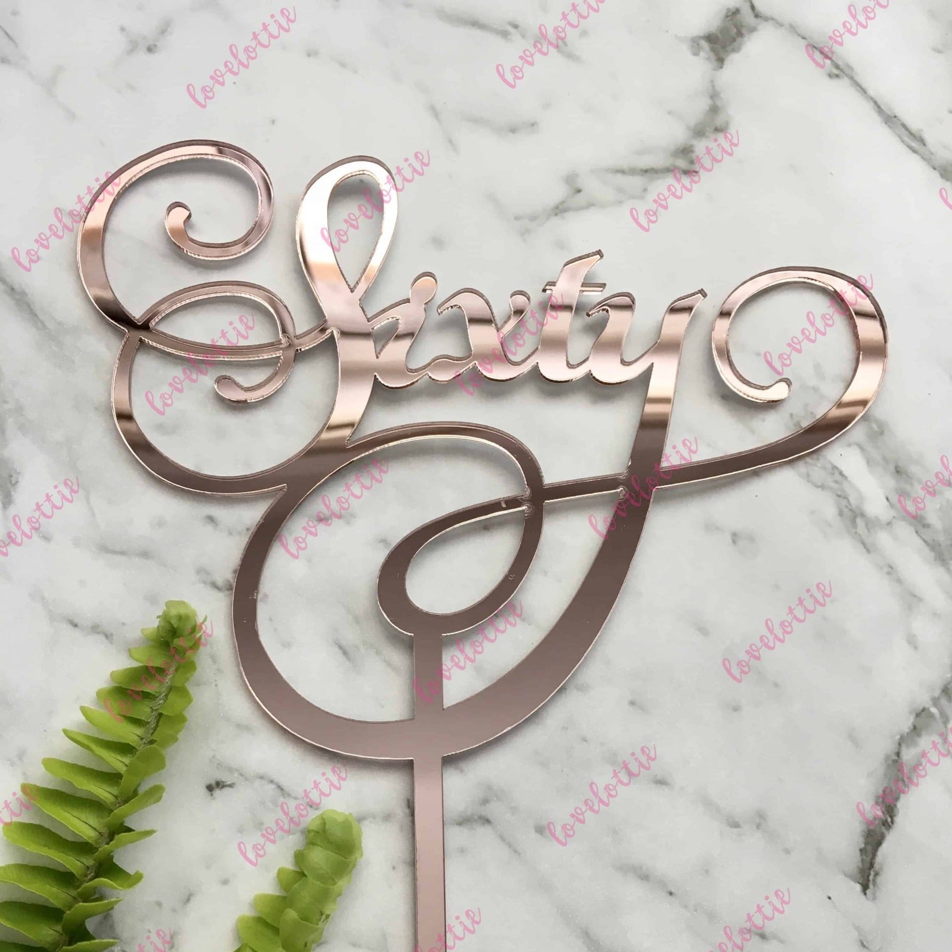 Sixty Swirl Acrylic Rose Gold Mirror 60th Birthday Cake Topper