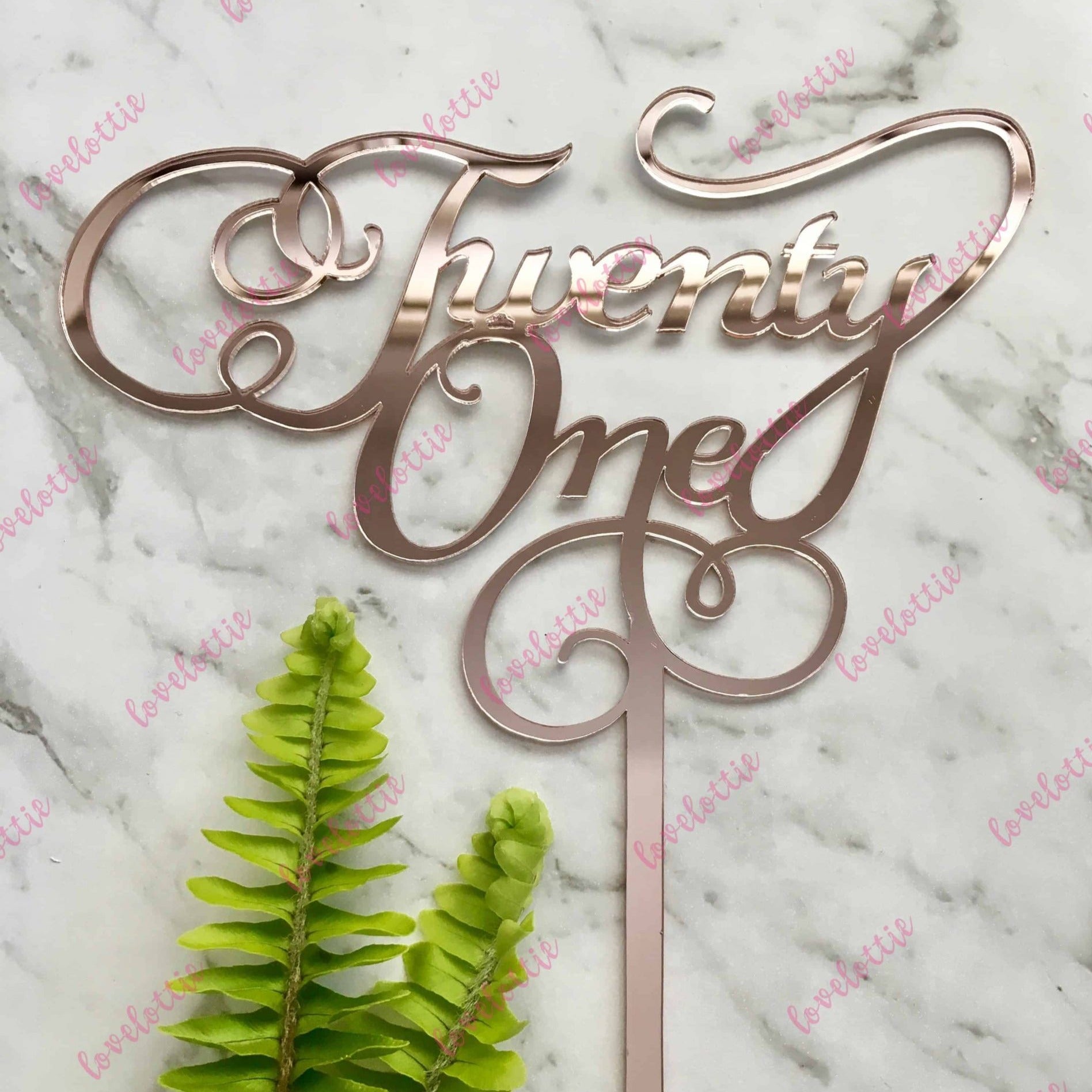 21st Birthday Cake Topper Swirl Rose Gold Mirror