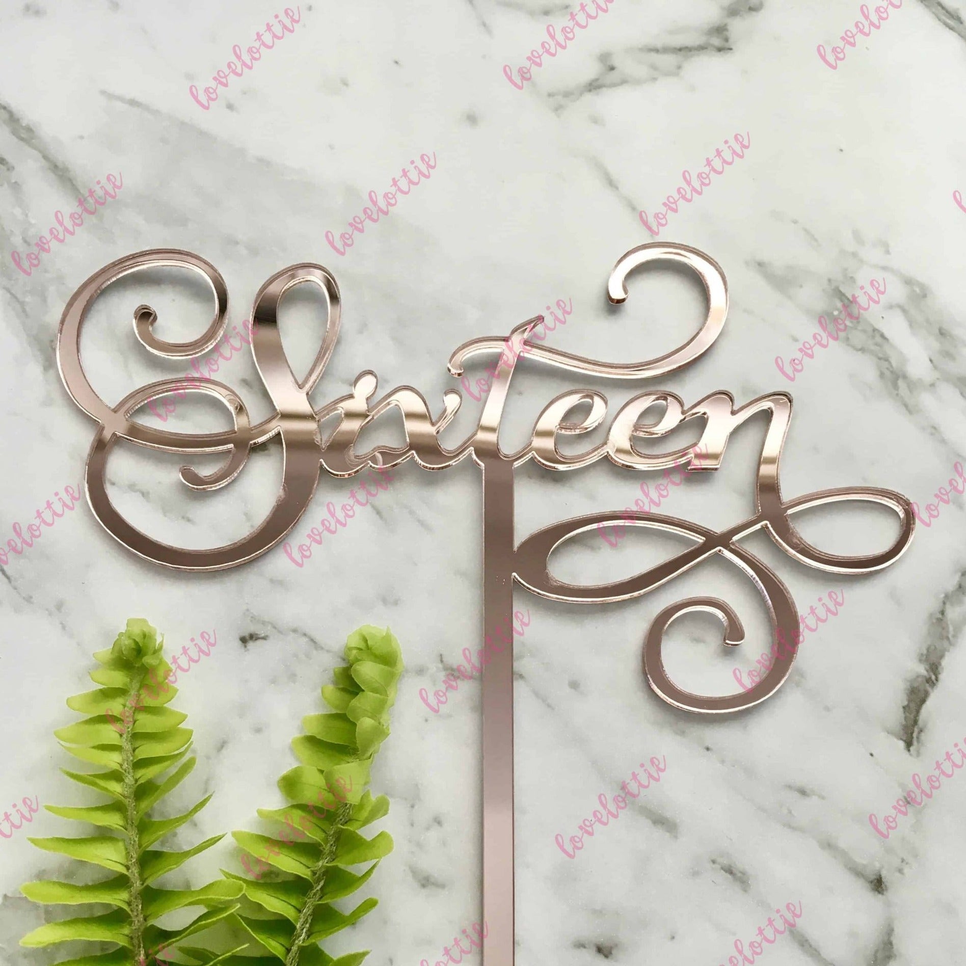 Sixteen Swirl Acrylic Rose Gold Mirror 16th Birthday Cake Topper
