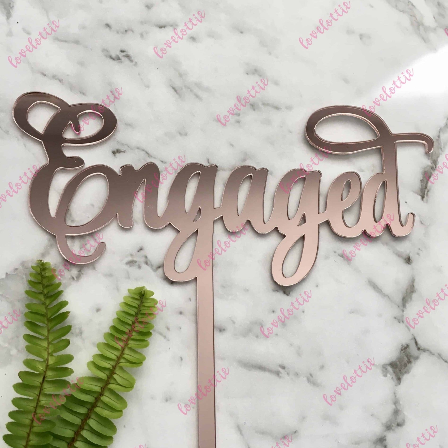 Engaged Acrylic Rose Gold Mirror Engagement Wedding Cake Topper