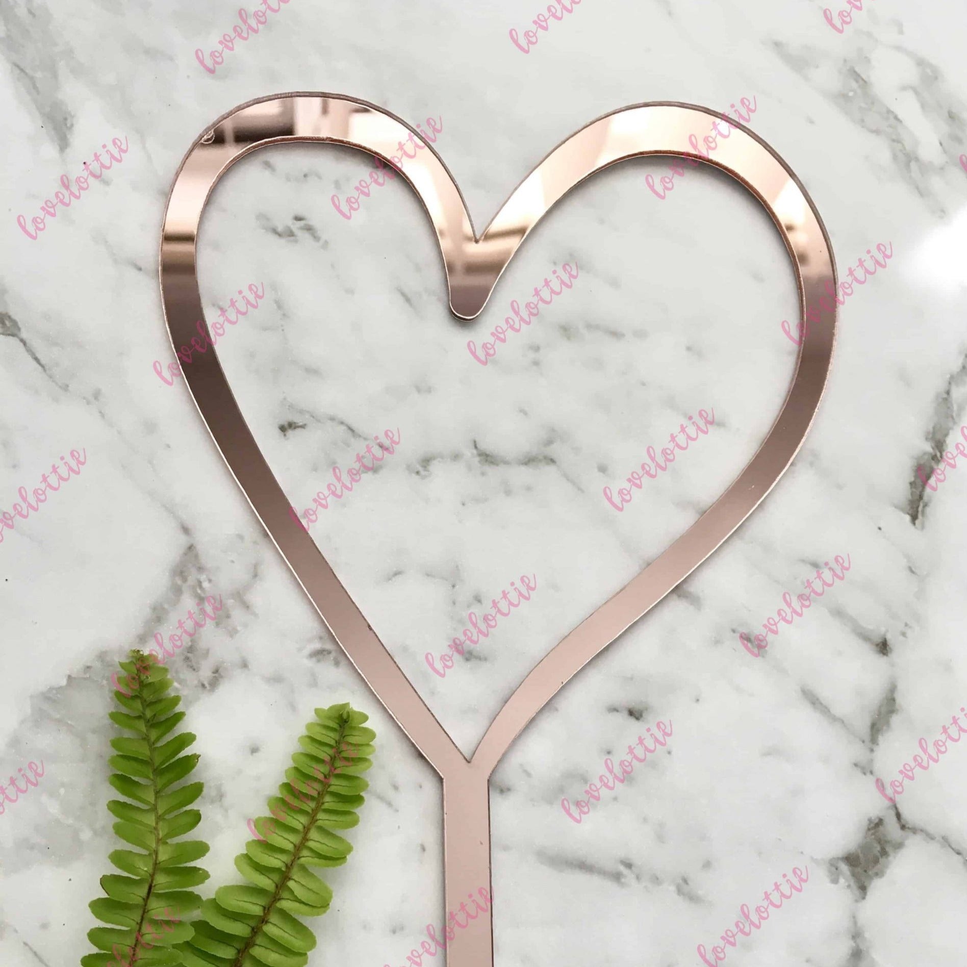 Heart Rose Gold Mirror Wedding Cake Topper