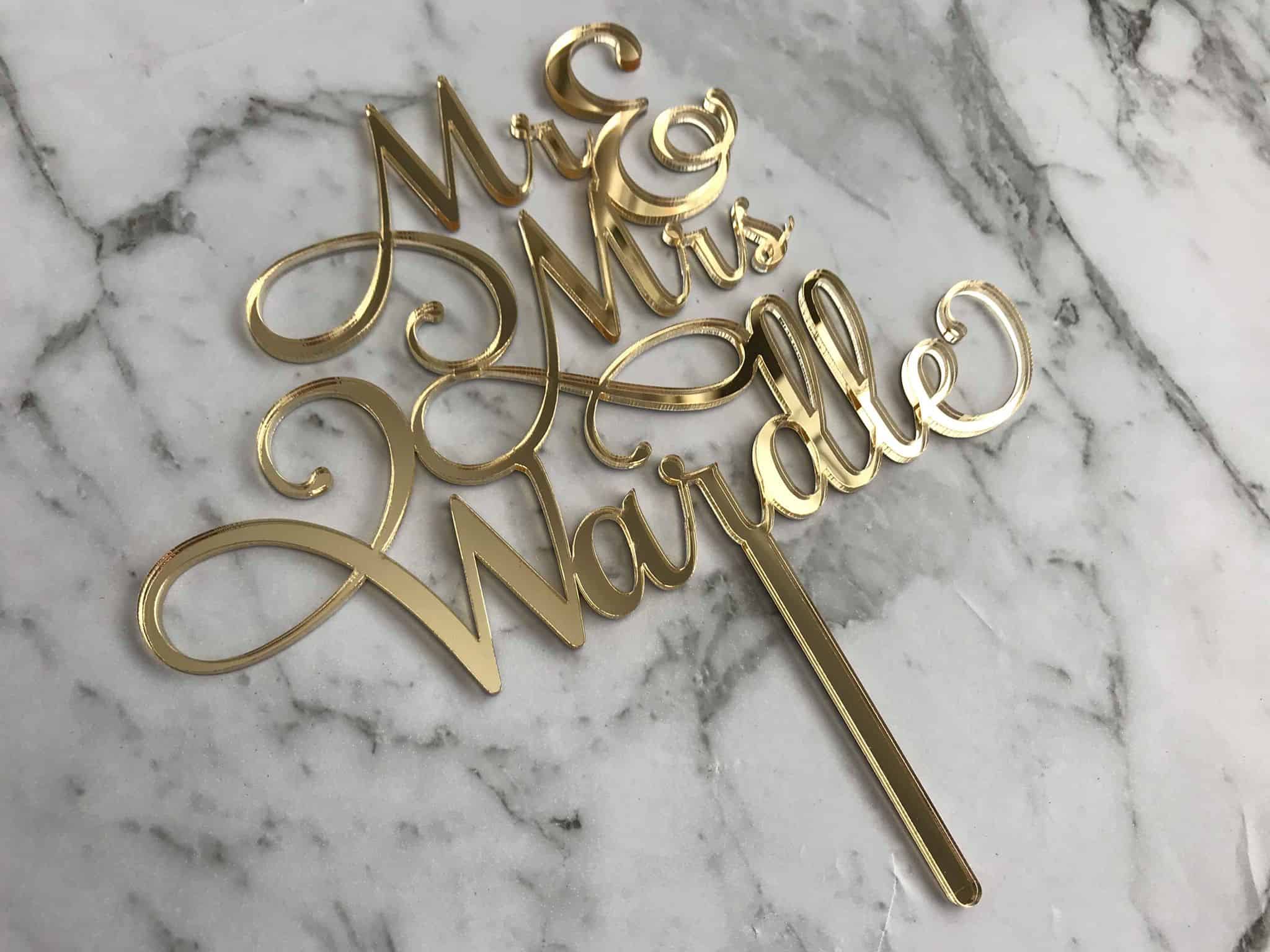Custom Mr & Mrs Name Wedding Cake Topper