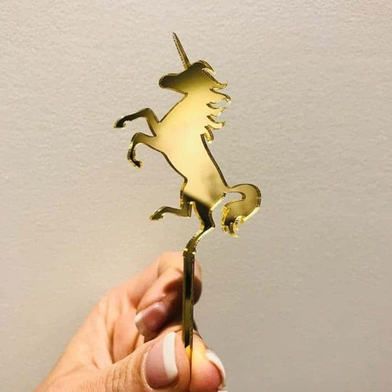 10 x Unicorn Cupcake Gold Mirror Acrylic Brithday Cake Topper