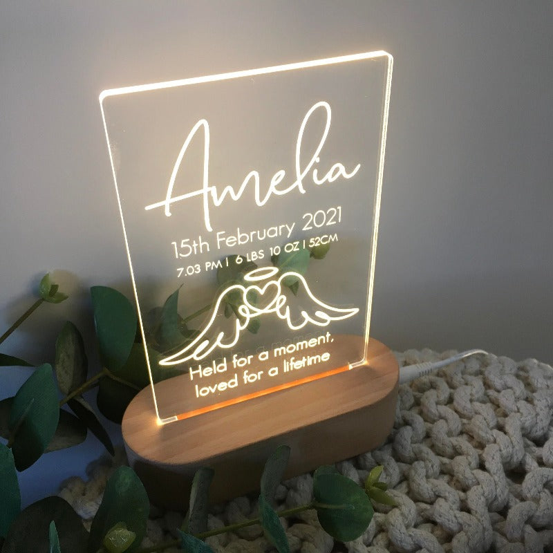 Memorial Plaque Light - Angel Wings Stillborn