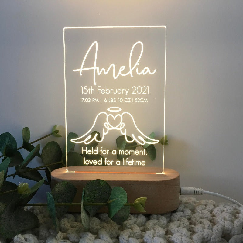 Memorial Plaque Light - Angel Wings Stillborn