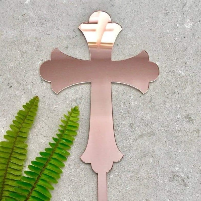 Cross Acrylic Rose Gold Mirror Christening Baptism Cake Topper