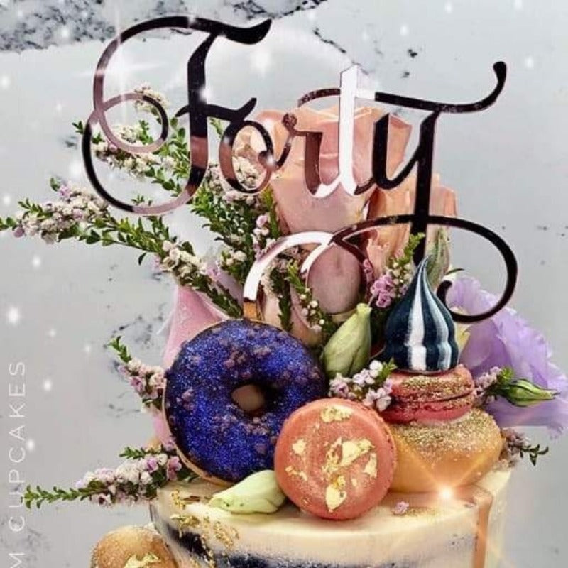 Forty Swirl Acrylic Rose Gold Mirror 40th Birthday Cake Topper