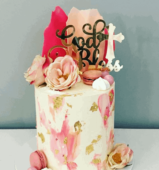 God Bless Acrylic Gold Mirror Christening Baptism Communion Cake Topper
