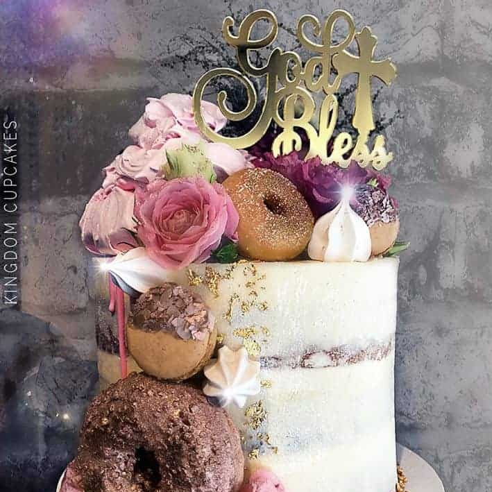 God Bless Acrylic Gold Mirror Christening Baptism Communion Cake Topper