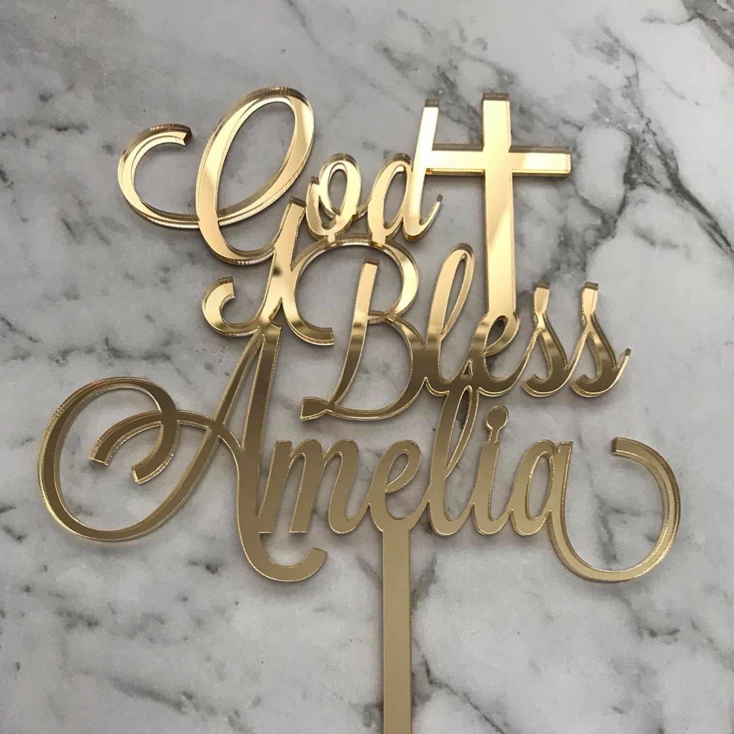 God Bless Custom Name Christening Baptism Confirmation Cake Topper