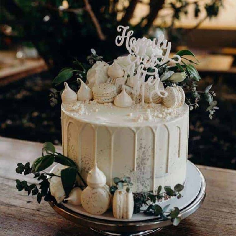 Happily Ever After Acrylic White Gloss Engagement Wedding Cake Topper