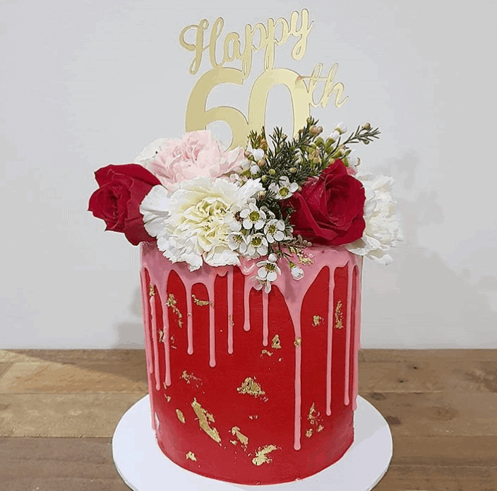 Happy 60th Birthday Cake Topper Acrylic Gold Mirror