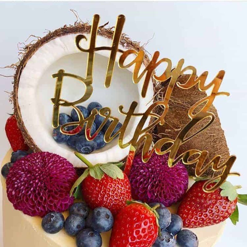 Happy Birthday Acrylic Gold Mirror Birthday Party Cake Topper