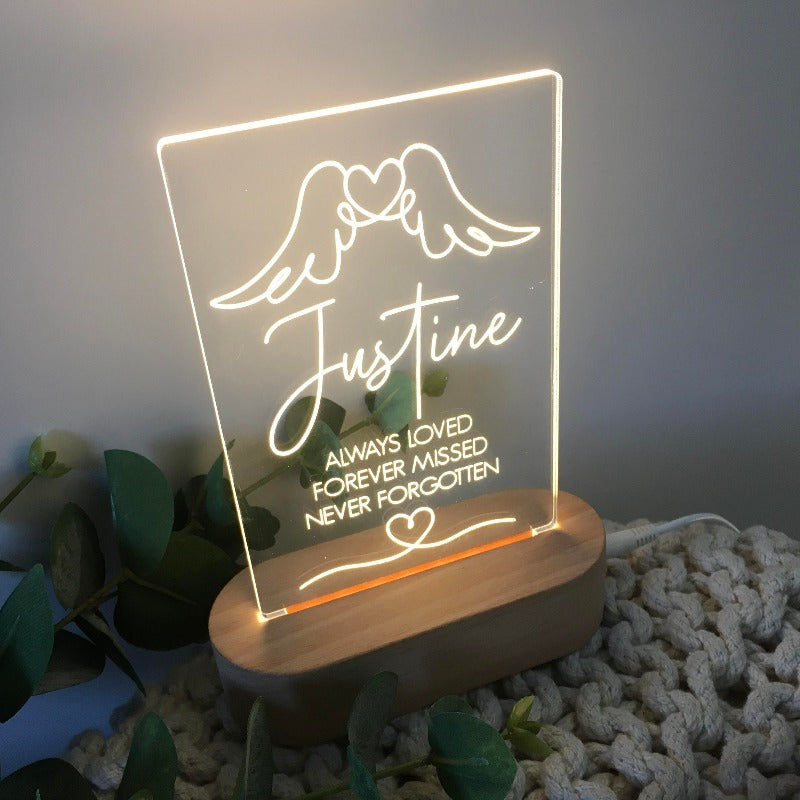 Memorial Plaque Light - Angel Wings and Heart Flourish