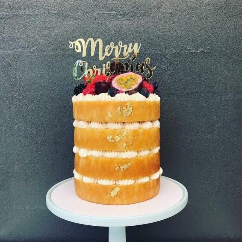 Curly Merry Christmas Cake Topper Acrylic Gold Mirror