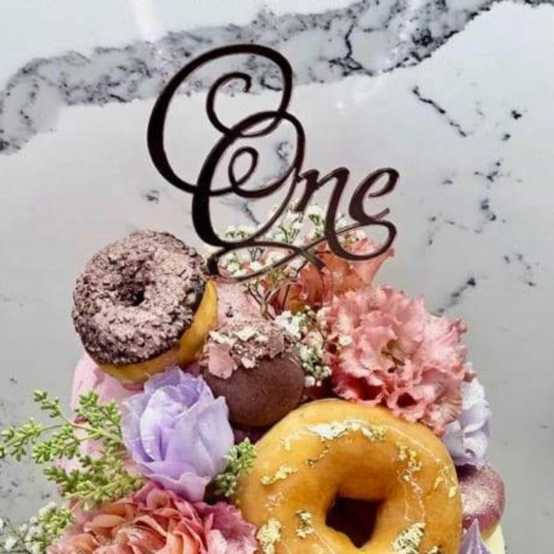One Swirl Acrylic Rose Gold Mirror Cake Topper