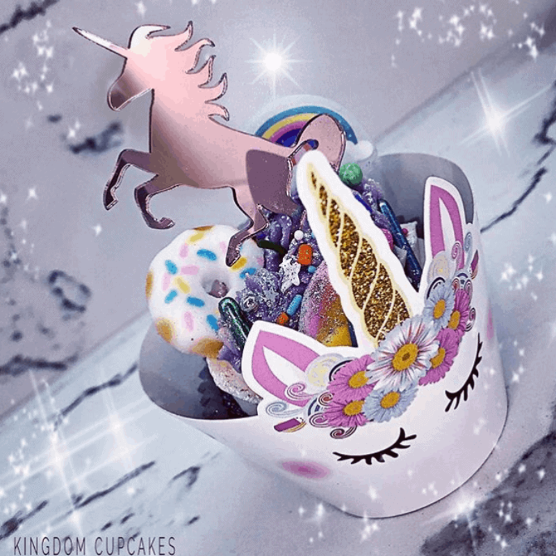 10 x Unicorn Cupcake Rose Gold Mirror Acrylic Brithday Cake Topper