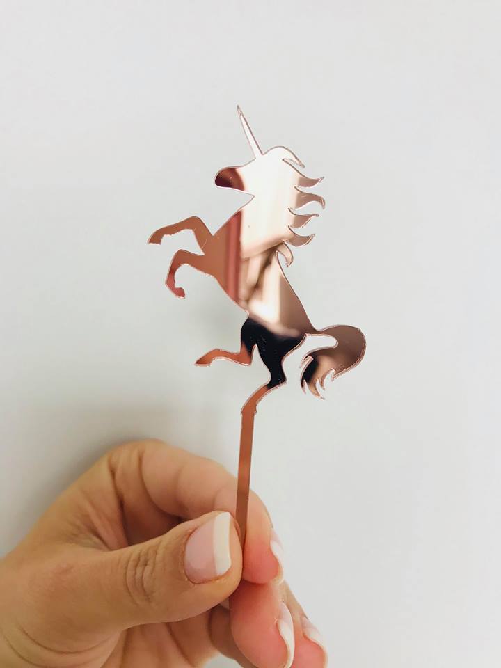10 x Unicorn Cupcake Rose Gold Mirror Acrylic Brithday Cake Topper