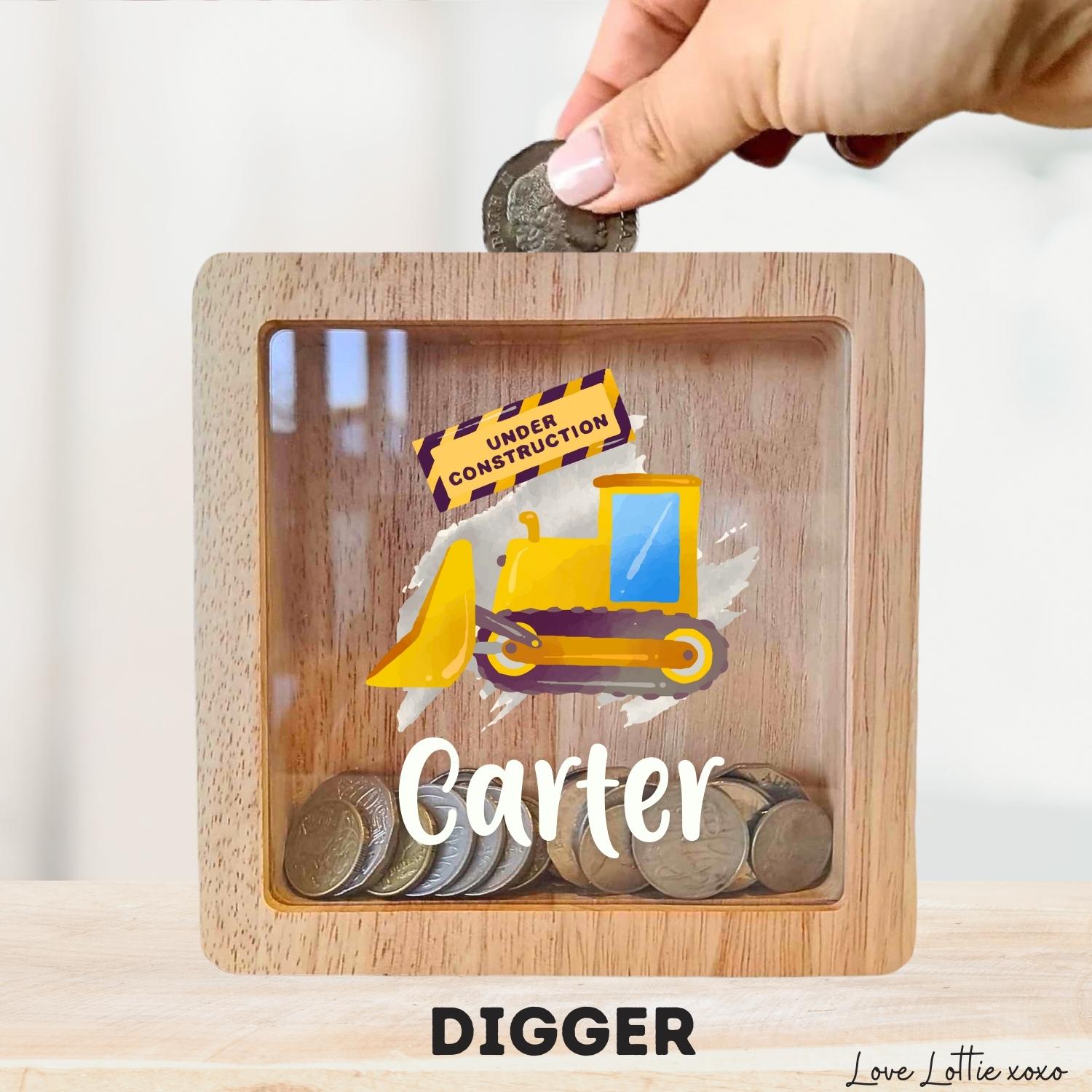 Personalised Money Box Gift - Printed Design with Custom Name - Custom Baby Gift - Blue Cross