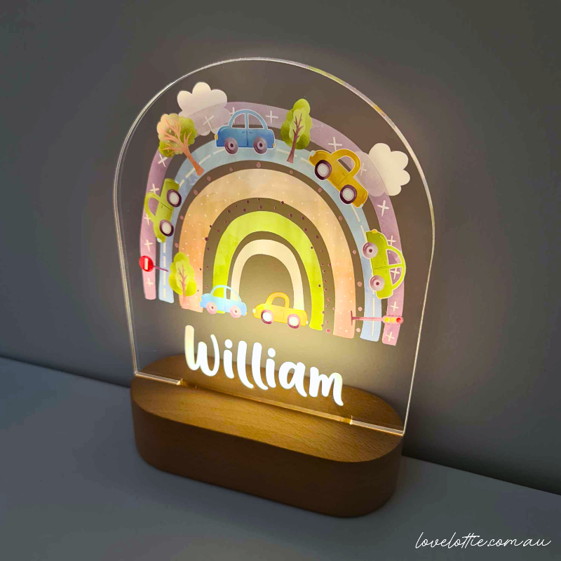 Personalised Baby Gifts Night Light for Kids - Printed Car Rainbow