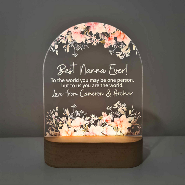 Personalised Handcrafted Floral LED Lamp for Mother's Day - Best Nanna Ever