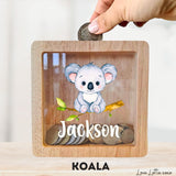 Personalised Money Box Gift - Printed Design with Custom Name - Custom Baby Gift - Koala