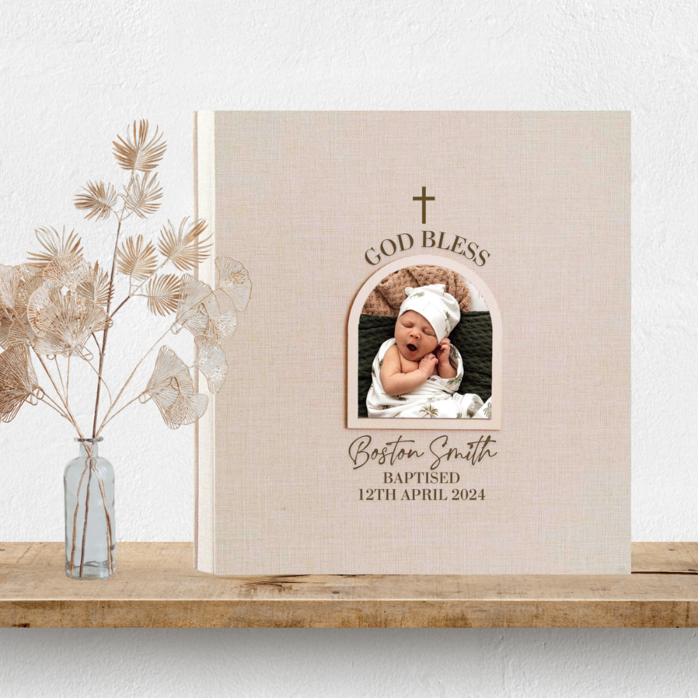 Personalised Baptism Photo Album - Arch Window Design 1
