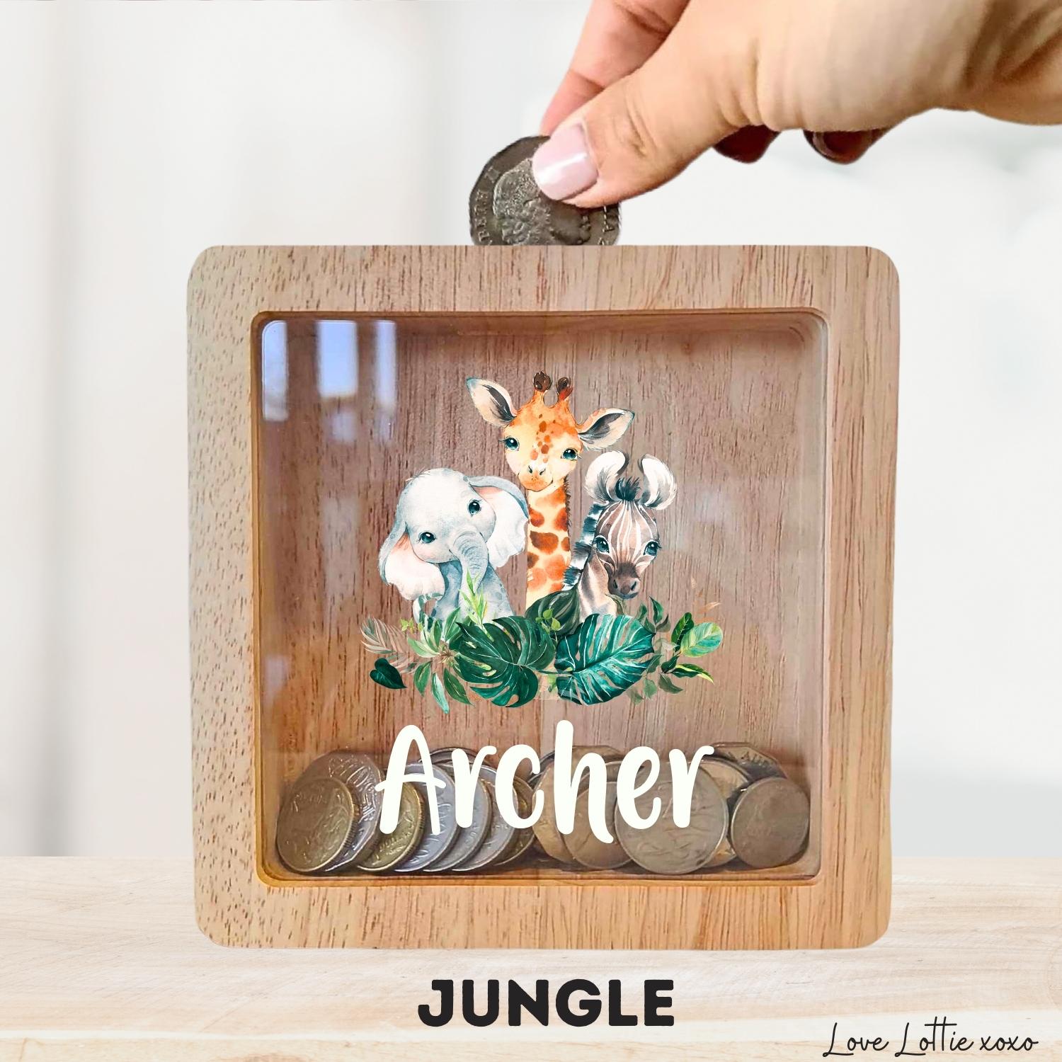 Personalised Money Box Gift - Printed Design with Custom Name - Custom Baby Gift - Monster Truck