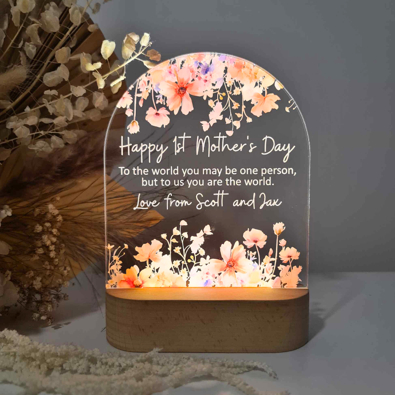 Personalised Handcrafted Floral LED Lamp for Mother's Day - 1st Mother's Day World