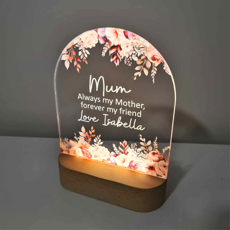 Personalised Handcrafted Floral LED Lamp for Mother's Day - Mum Forever My Friend