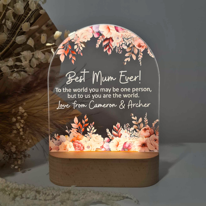 Personalised Handcrafted Floral LED Lamp for Mother's Day - You Are The World