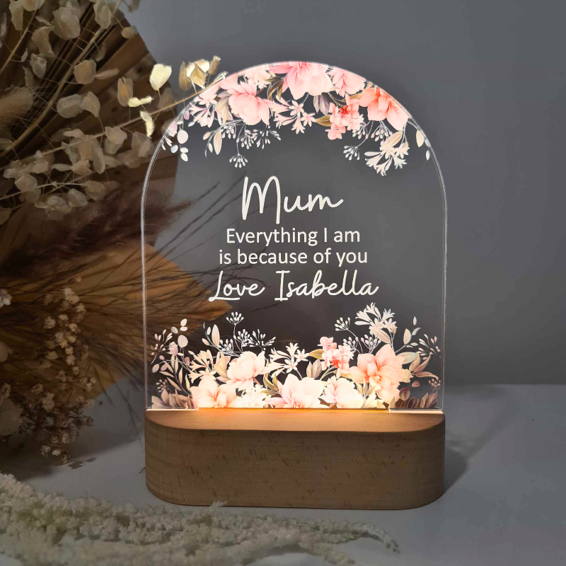 Personalised Handcrafted Floral LED Lamp for Mother's Day - Mum Everything I Am