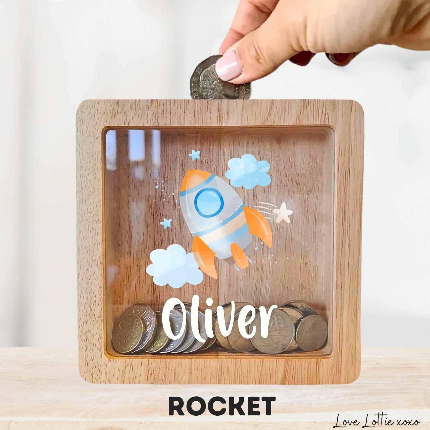 Personalised Money Box Gift - Printed Design with Custom Name - Custom Baby Gift - Lion