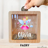 Personalised Money Box Gift - Printed Design with Custom Name - Custom Baby Gift - Flower Rainbow