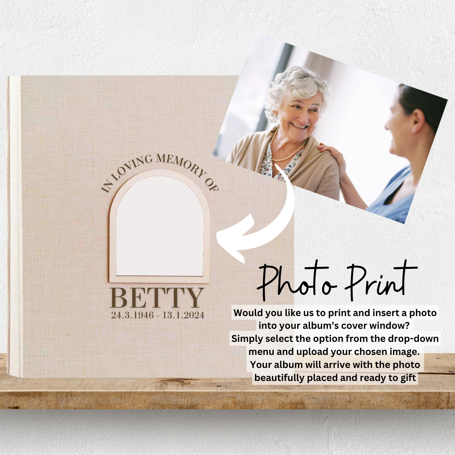 Personalised Memorial Photo Album - Arch Window Design 1