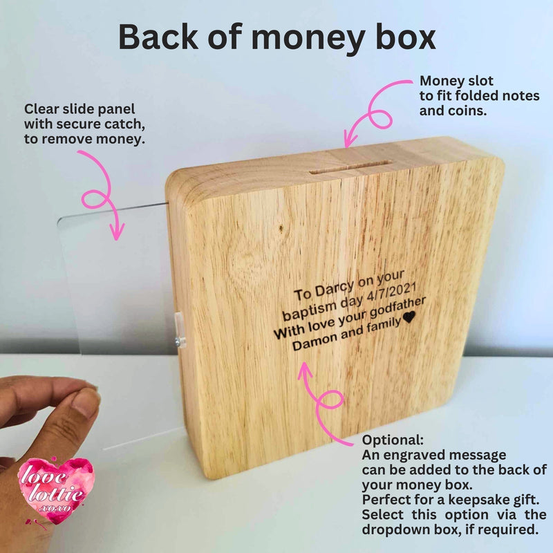 Personalised Money Box Gift - Heart Design with Custom Name - Custom Baby Gift