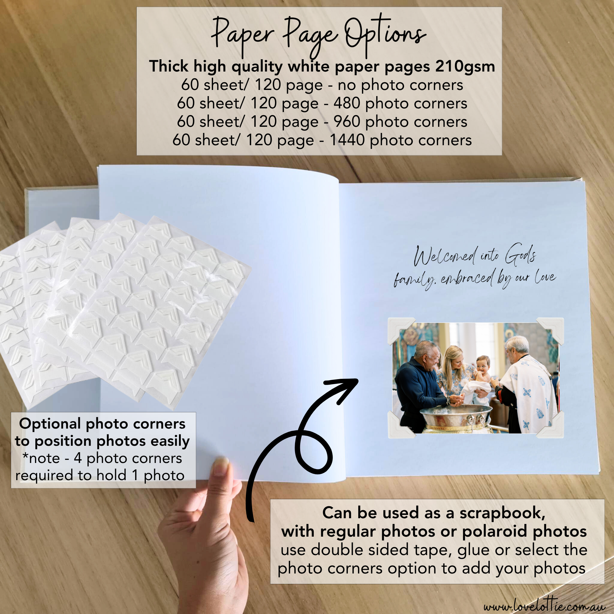 Personalised Baptism Photo Album - Arch Window Design 1