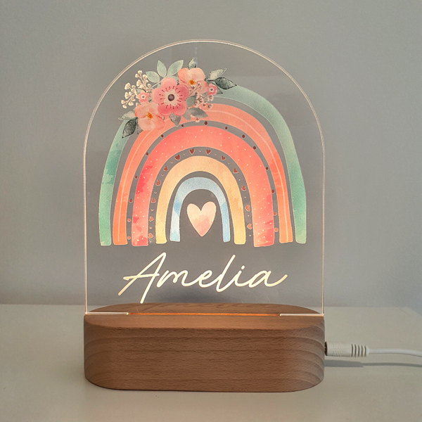 Personalised Gifts Night Light for Kids - Printed Rainbow Flowers