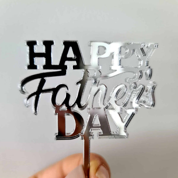 10 x Happy Father's Day Cupcake Toppers - Silver