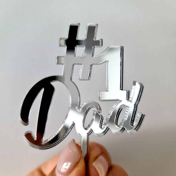 10 x # 1 Dad Cupcake Toppers - Silver