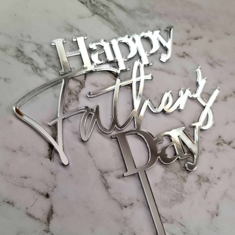Happy Father's Day Cake Topper - Silver