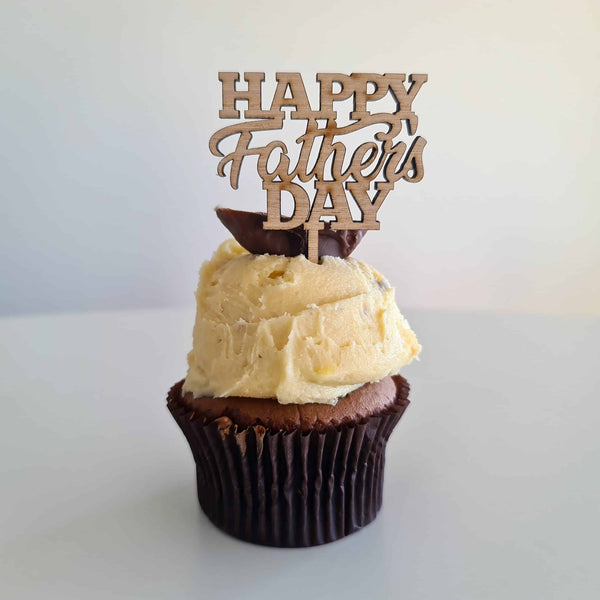 10 x Happy Father's Day Cupcake Toppers - Wood