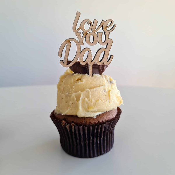 10 x Love You Dad Cupcake Toppers - Wood