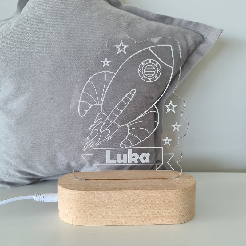 Nursery Decor Night Light Custom Name Rocket