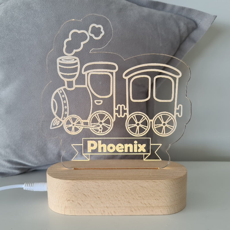 Nursery Decor Night Light Custom Name Train