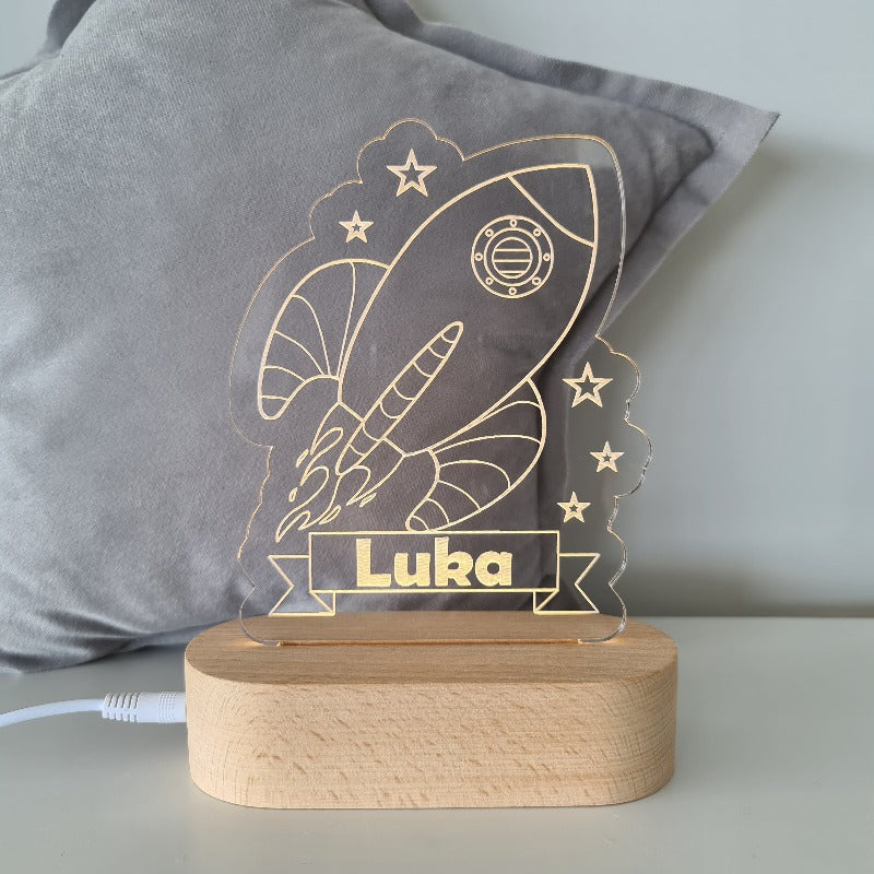 Nursery Decor Night Light Custom Name Rocket